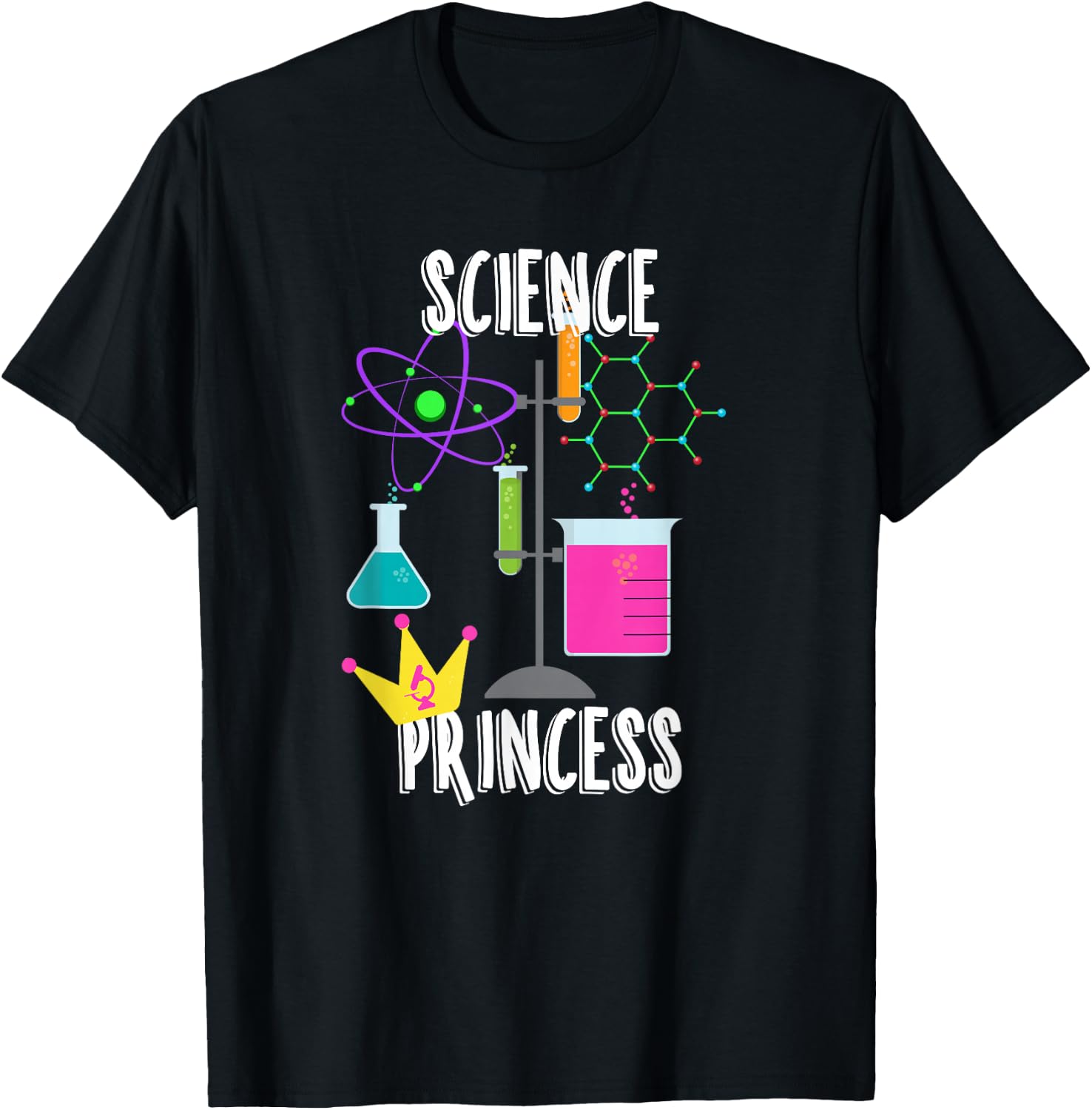 Science Princess Chemistry with Crown T-Shirt - T-Shirt | Black