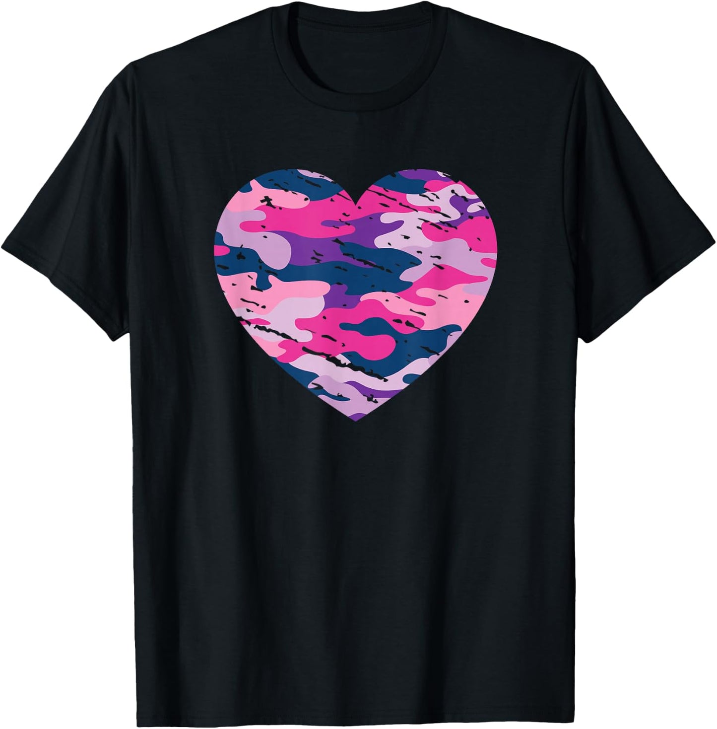 Camouflage Pink Blue Lavender Purple Camo Aesthetic Heart T-Shirt - T-Shirt | Black