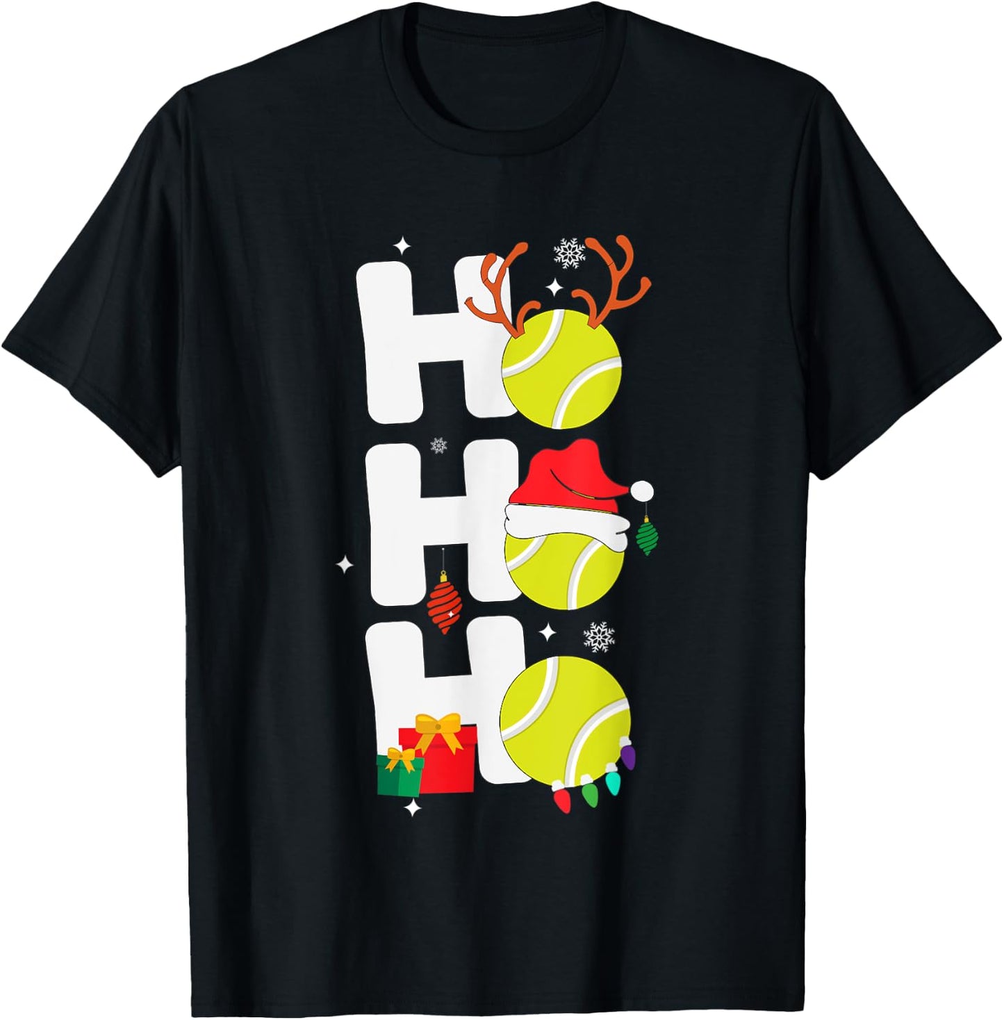 Christmas Funny Ho Ho Ho tennis Santa Lover T-Shirt - T-Shirt | Black