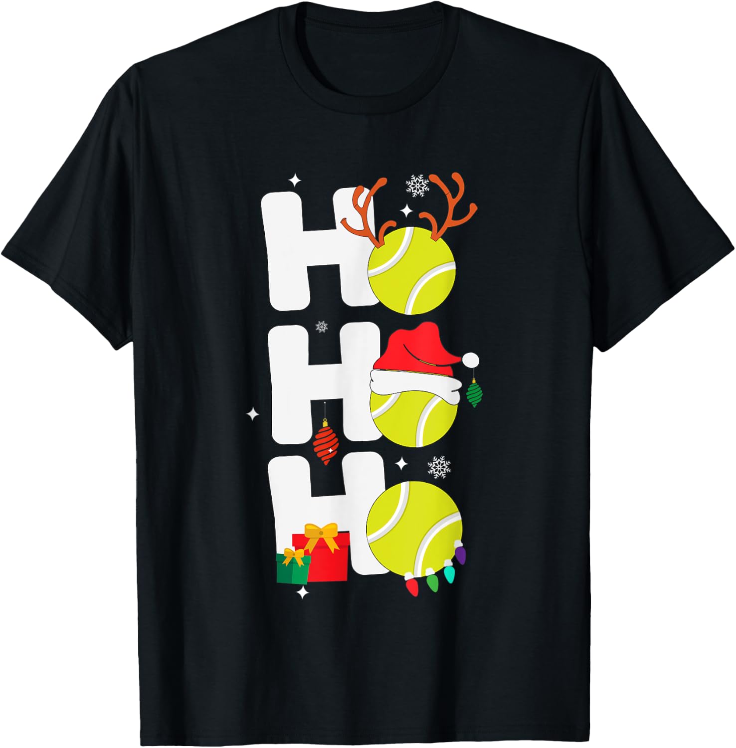 Christmas Funny Ho Ho Ho tennis Santa Lover T-Shirt - T-Shirt | Black