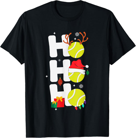 Christmas Funny Ho Ho Ho tennis Santa Lover T-Shirt - T-Shirt | Black