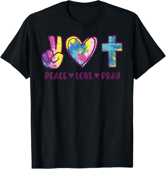 Peace Love Pray God Jesus Christian Hippie Men Women Kids T-Shirt - T-Shirt | Black