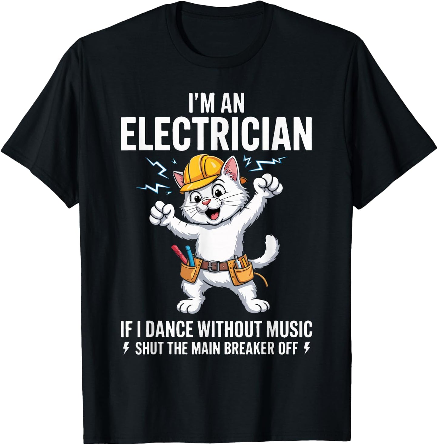 Funny Electrician Cat Skeleton Humor Electrical Worker. T-Shirt - T-Shirt | Black