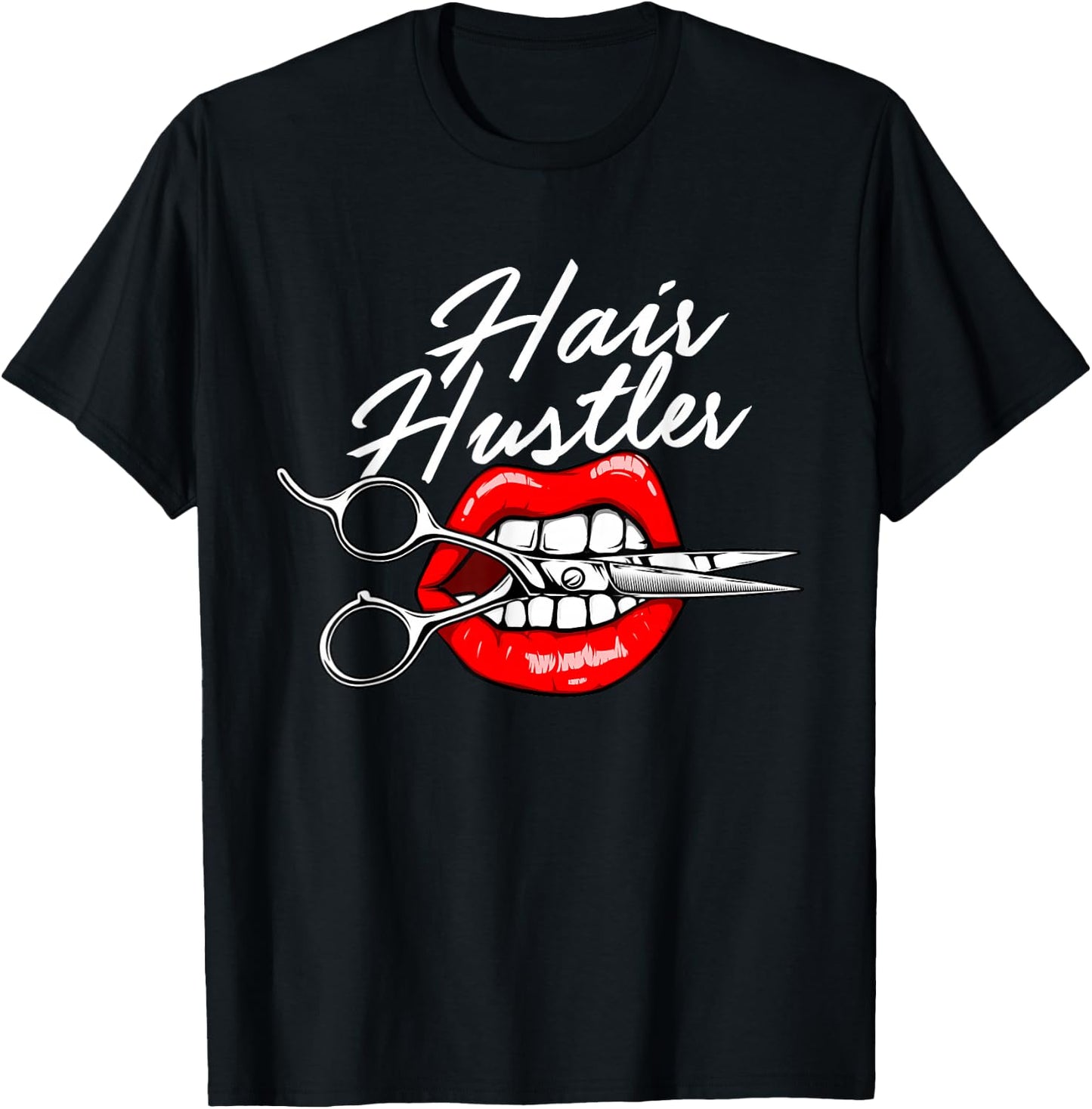 Hair Hustler - Red Lips Hairdresser Scissors Hair Salon T-Shirt - T-Shirt | Black