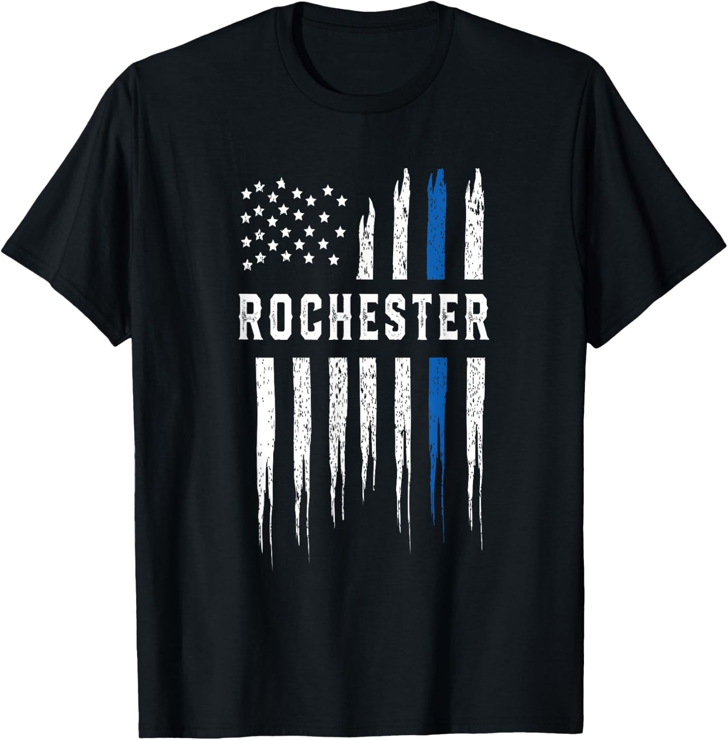 Thin Blue Line Heart Rochester Police Officer New York Cops T-Shirt - T-Shirt | Black