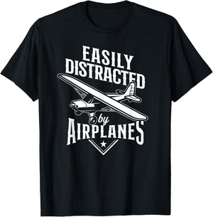 Commercial Aircraft Aviation Plane Pilot HD0 -Adults, -Kids Black Vintage Small Easily Distracted By Airplanes T-Shirt - T-Shirt | Black