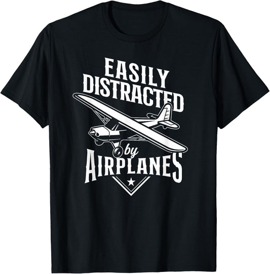 Commercial Aircraft Aviation Plane Pilot HD0 -Adults, -Kids Black Vintage Small Easily Distracted By Airplanes T-Shirt - T-Shirt | Black