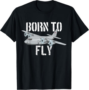 Born To Fly C-130 Military Airplane Flying C130 Hercules T-Shirt - T-Shirt | Black