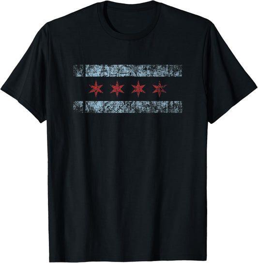 Chicago Flag Retro Windy City Graphic T-Shirt - T-Shirt | Black