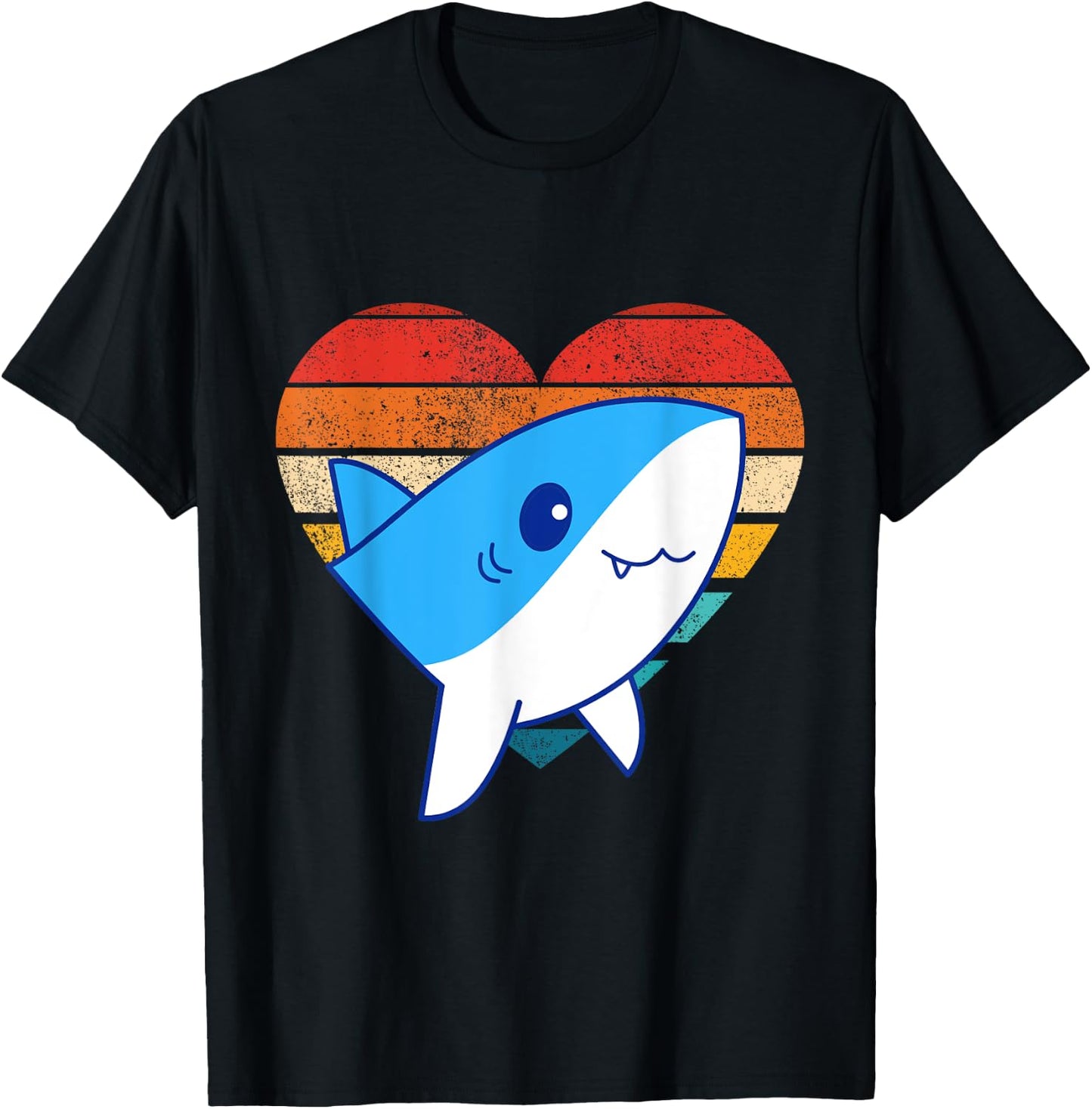 Cute Shark Design Retro Heart Shape Vintage Style T-Shirt - T-Shirt | Black