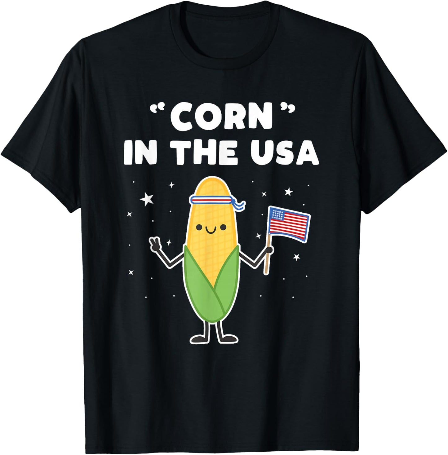 Funny Corn in the USA 4th of July Vegetable Patriot Pun T-Shirt - T-Shirt | Black