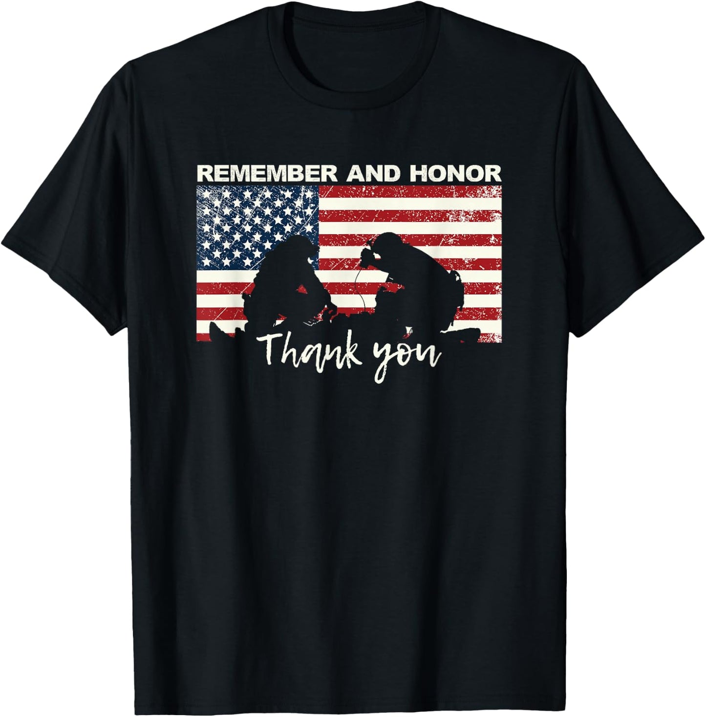 Remember & Honor Thank You First Responders Patriotic T-Shirt - T-Shirt | Black