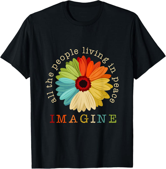 Imagine All The People Daisy Vintage Black 3X-Large T-Shirt - T-Shirt | Black