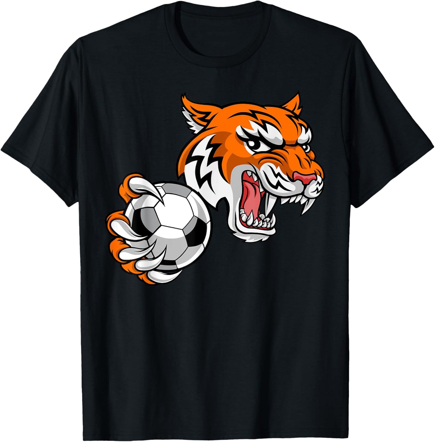 Tiger Cartoon Sports Tigers Team Mascot Soccer Football Ball T-Shirt - T-Shirt | Black