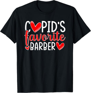 Cupid's Favorite Barber Funny Hearts Valentine's Day T-Shirt - T-Shirt | Black