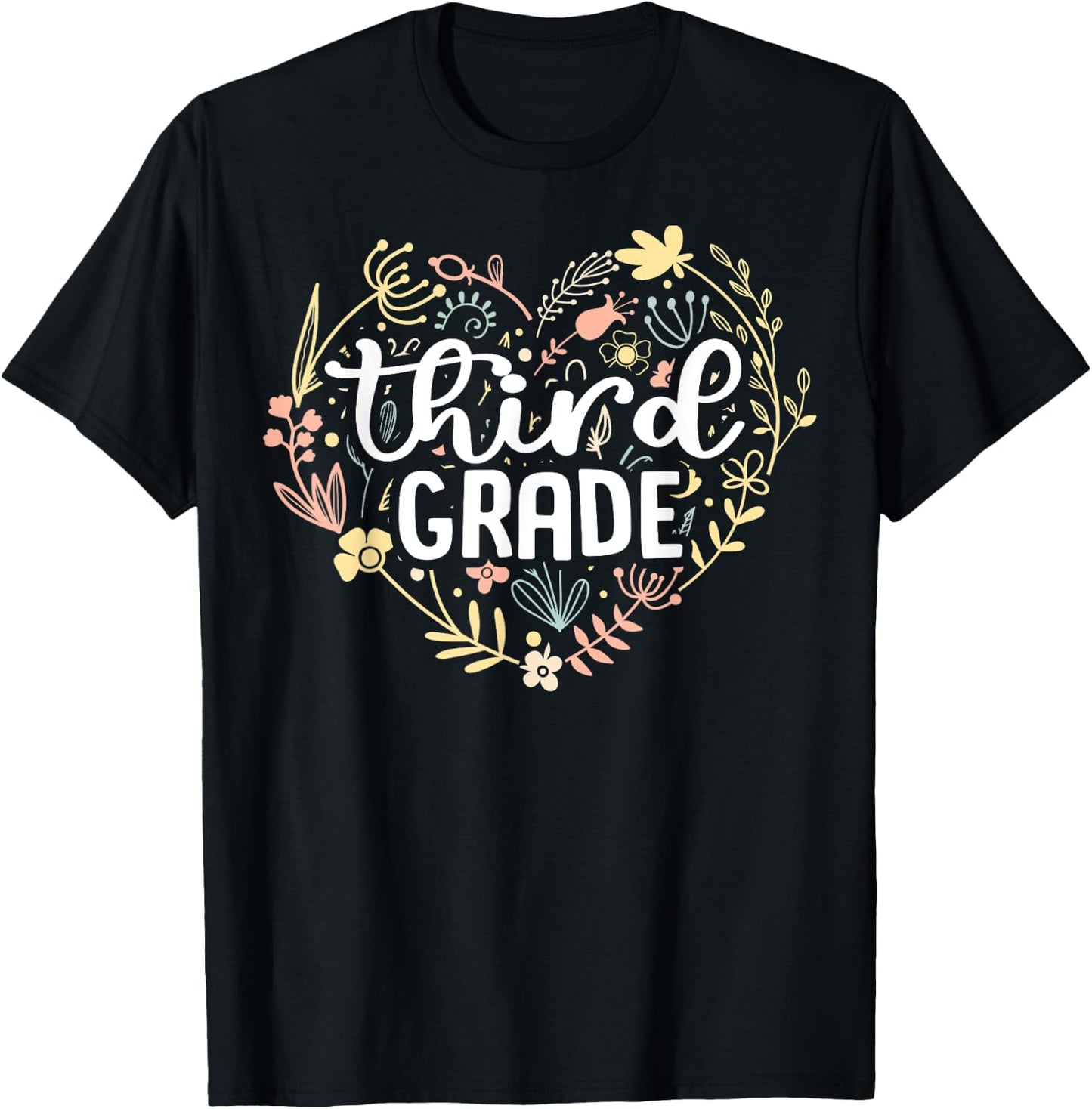 3rd Third Grade Floral Heart Back To School Teacher Girls T-Shirt - T-Shirt | Black