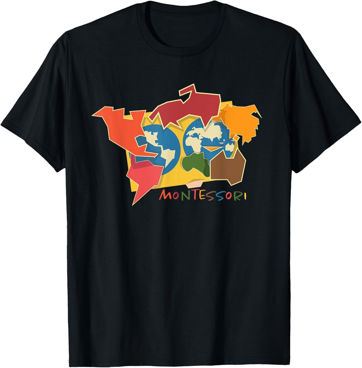 Montessori continent map T-Shirt - T-Shirt | Black