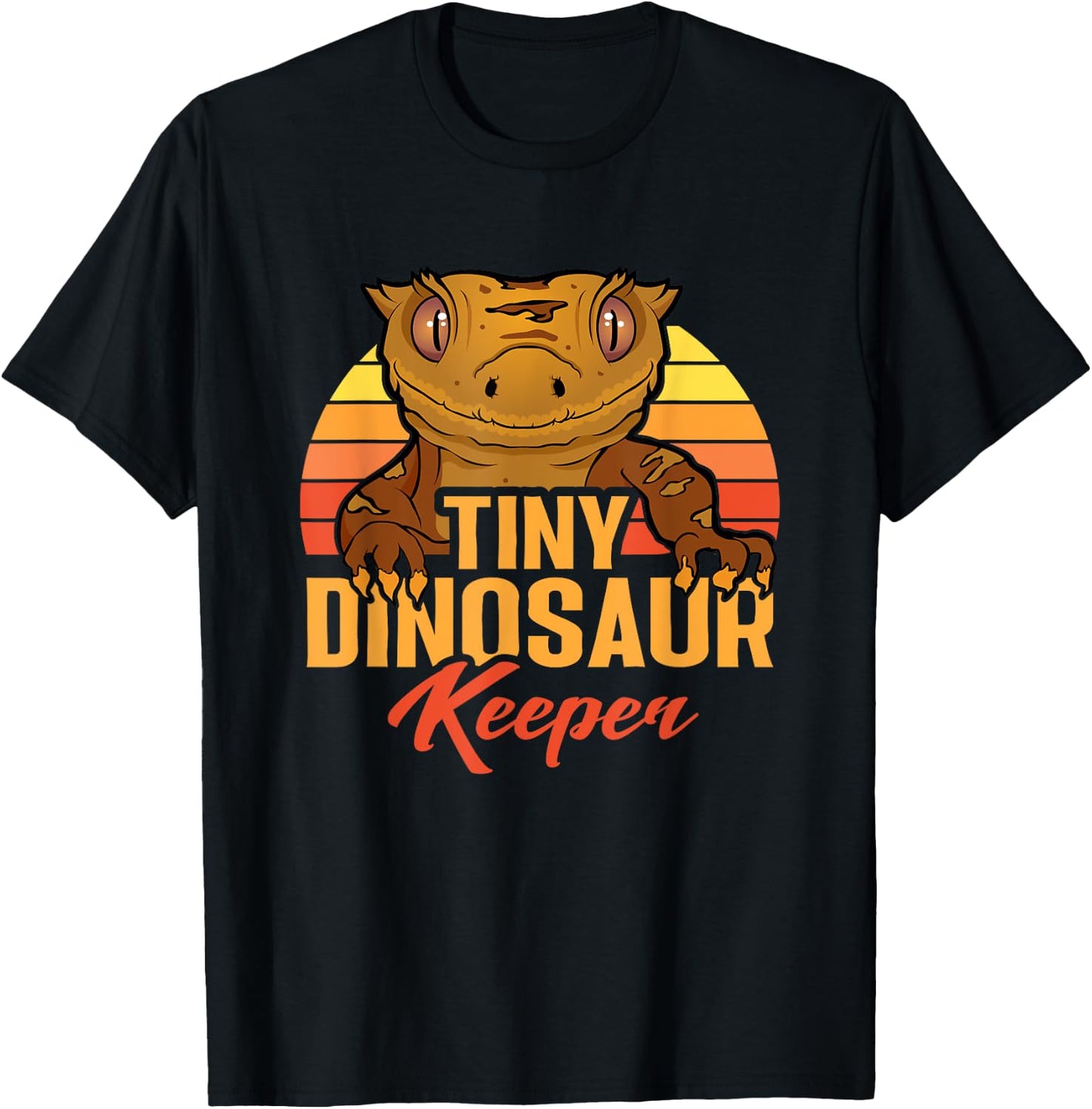 Retro Crested Gecko Tiny Dinosaur Keeper Herpetologist T-Shirt - T-Shirt | Black
