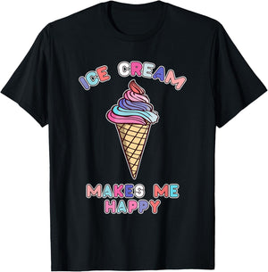 Cute Ice Cream Makes Me Happy Women T-Shirt - T-Shirt | Black