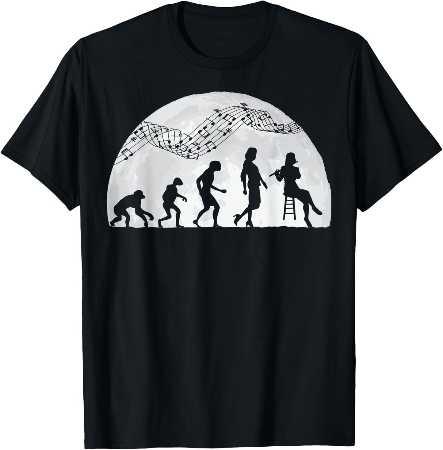 Flute player evolution flutist classical music T-Shirt - T-Shirt | Black