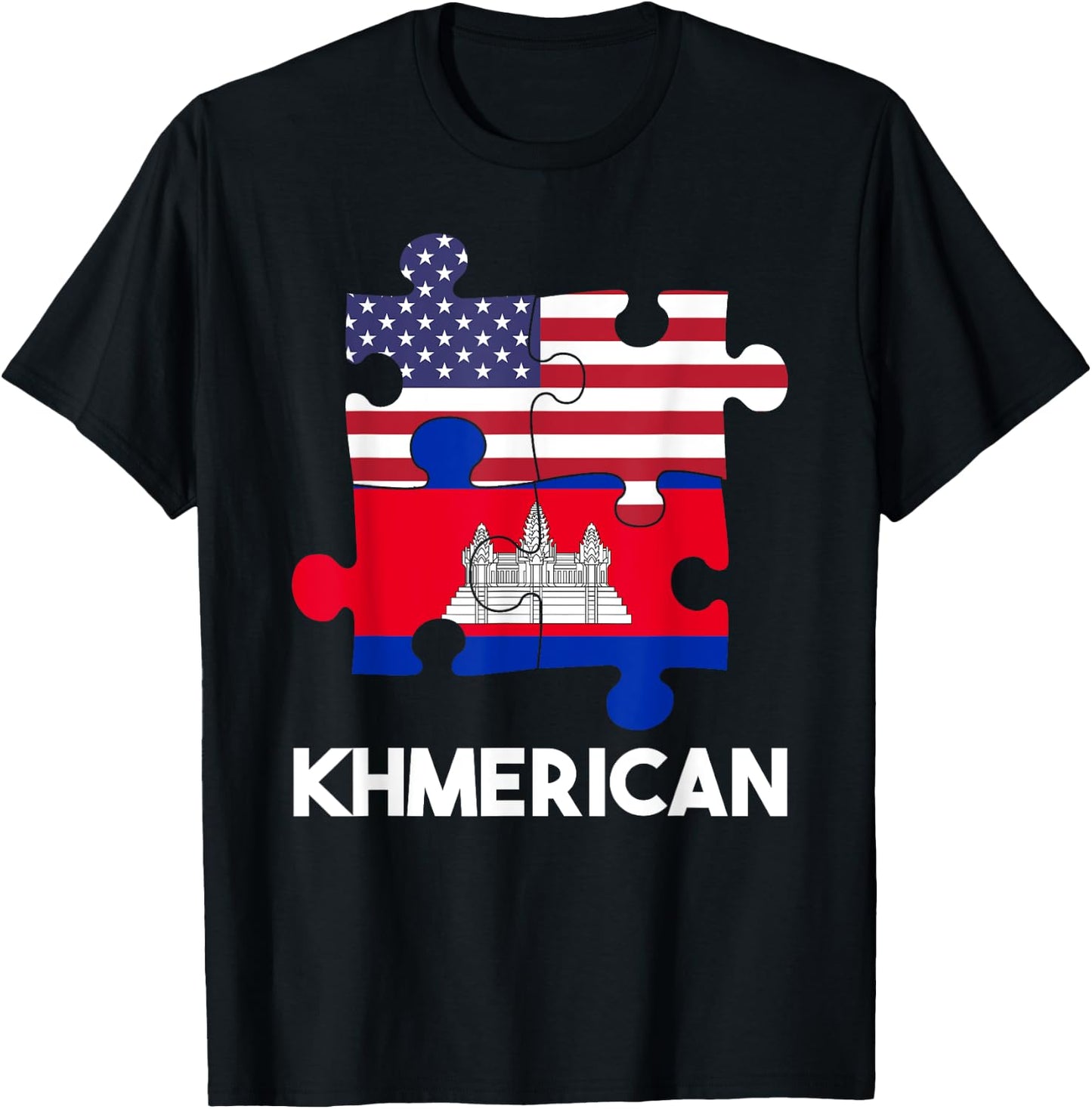 Cambodia Cambodian Khmer Proud Flag America American DNA T-Shirt - T-Shirt | Black