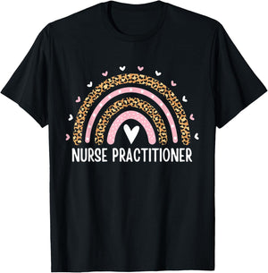 Nurse Practitioner Graduation Leopard Rainbow Nursing NP T-Shirt - T-Shirt | Black