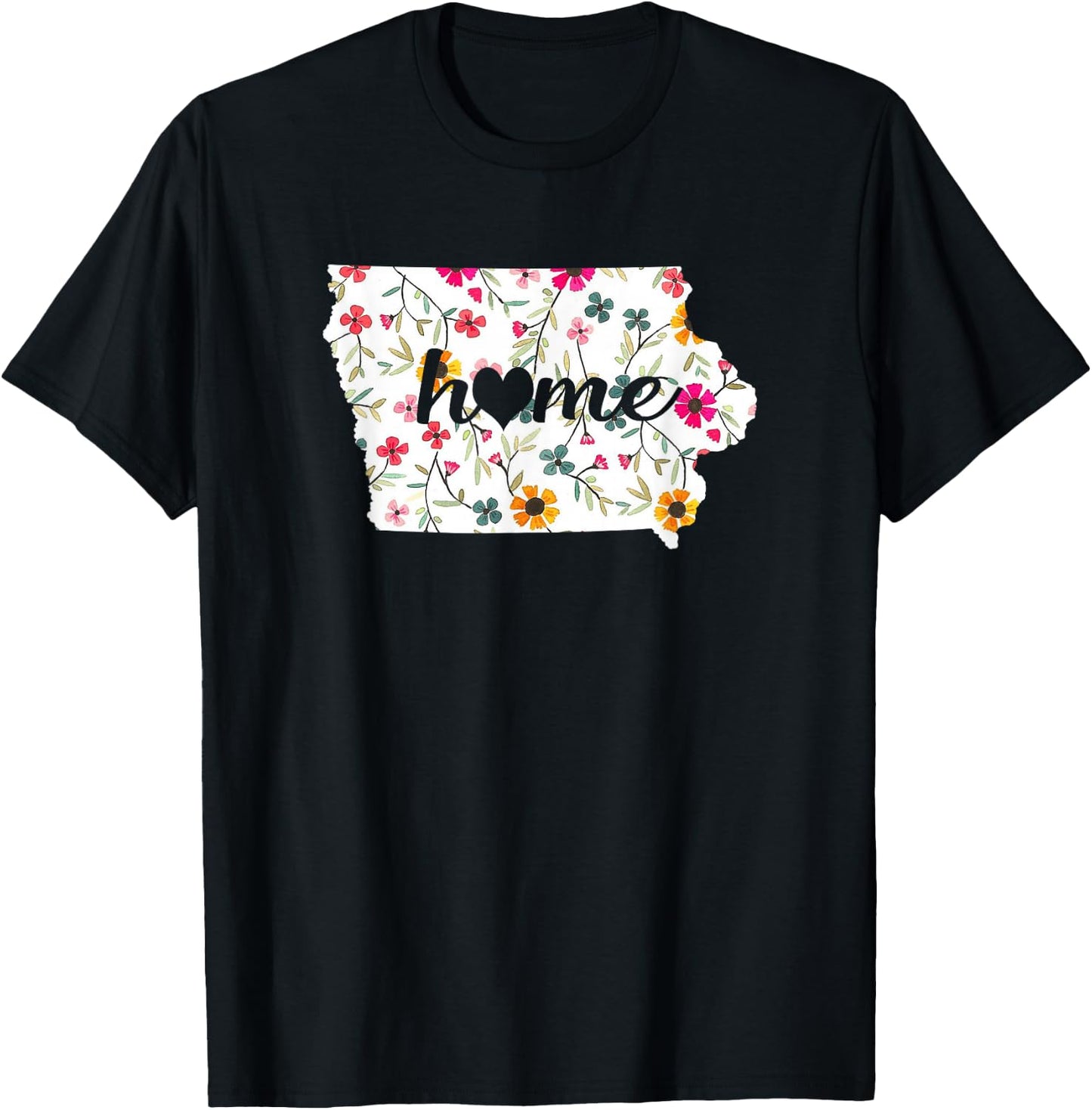 Floral Iowa Home T-Shirt - T-Shirt | Black