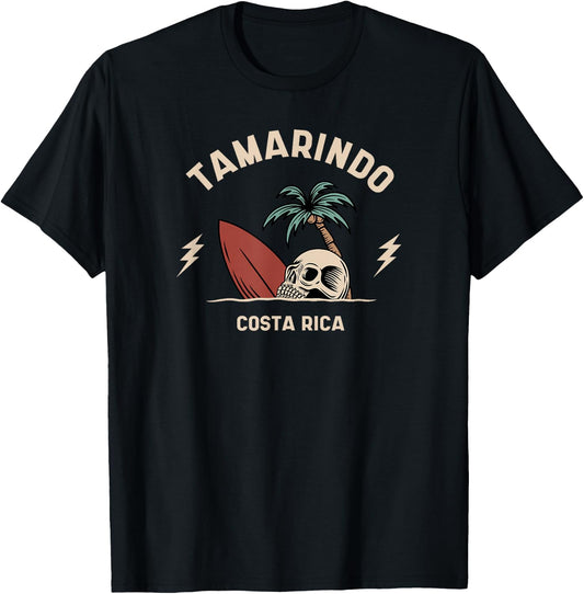 Tamarindo Costa Rica Vintage Surfing Skeleton Skull T-Shirt - T-Shirt | Black