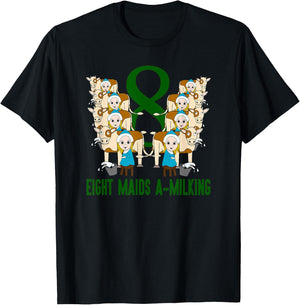 Eight Maids A-Milking Song 12 Days Christmas T-Shirt - T-Shirt | Black