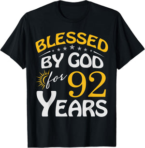 Vintage Blessed by God For 92 Years Old Happy 92nd Birthday T-Shirt - T-Shirt | Black