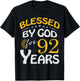 Vintage Blessed by God For 92 Years Old Happy 92nd Birthday T-Shirt - T-Shirt | Black