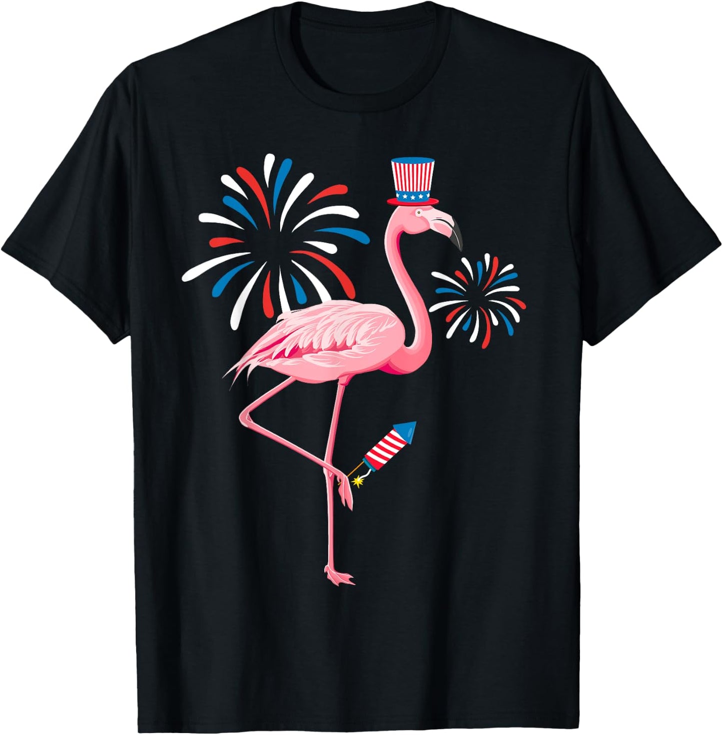 Cute 4th Of July Flamingo Fireworks Kids Toddler Boys Girls T-Shirt - T-Shirt | Black
