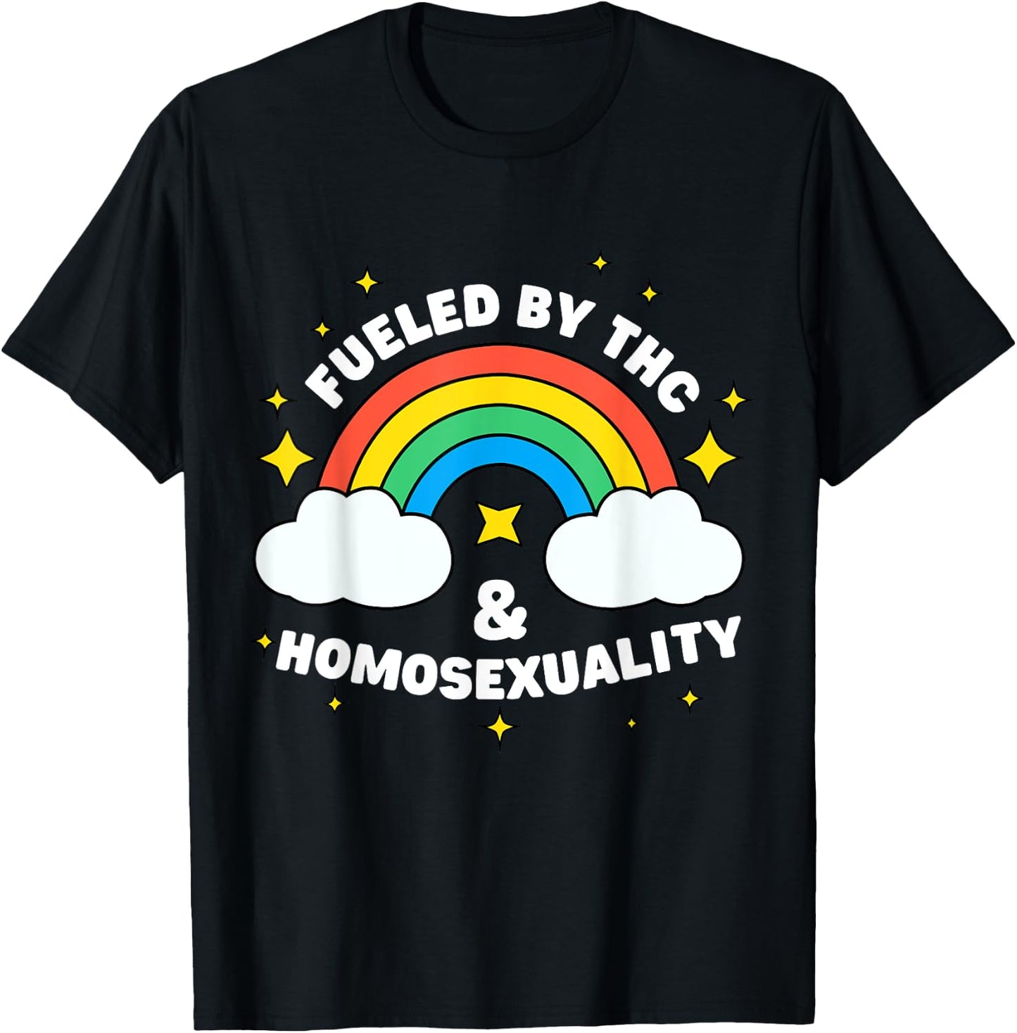 Fueled by THC & Homosexuality Funny LGBTQ Pride Rainbow T-Shirt - T-Shirt | Black
