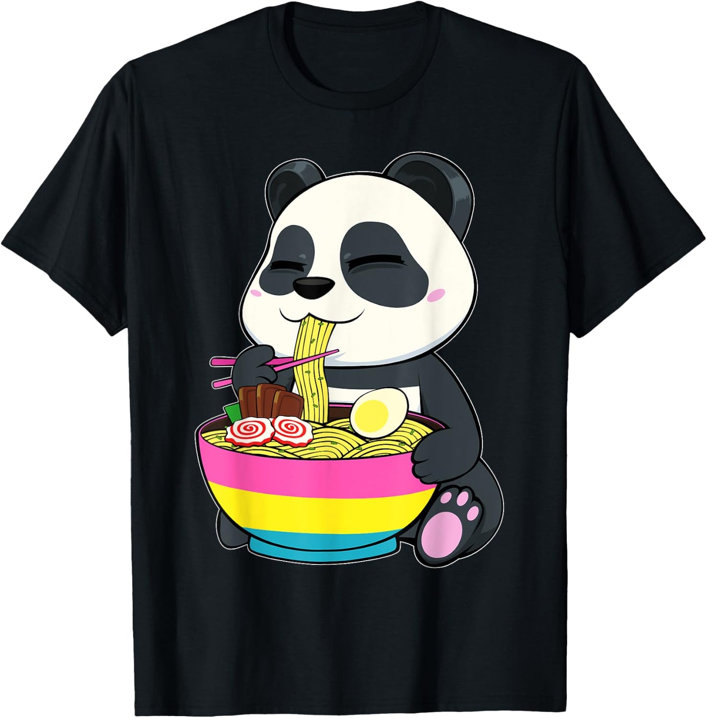 Panda Eating Ramen LGBT-Q Pansexual Pride Pan Flag Color T-Shirt - T-Shirt | Black
