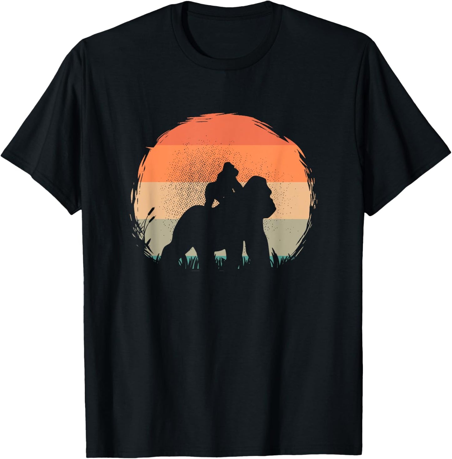 Vintage Gorilla Baby Riding Gorilla King Retro Sunset Funny T-Shirt - T-Shirt | Black