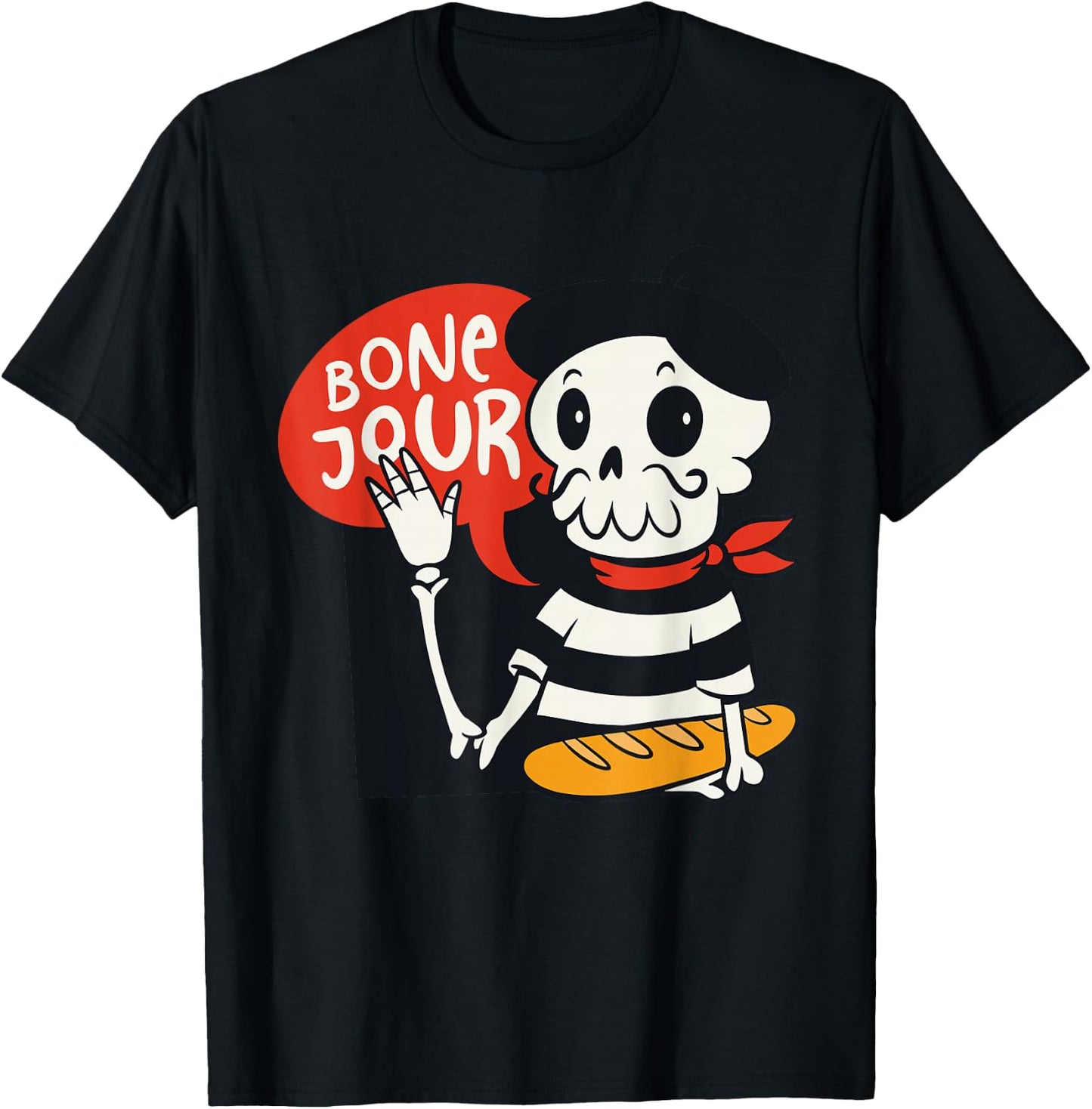 French Halloween Shirt Bone-Jour Shirt Halloween Skeleton T-Shirt - T-Shirt | Black
