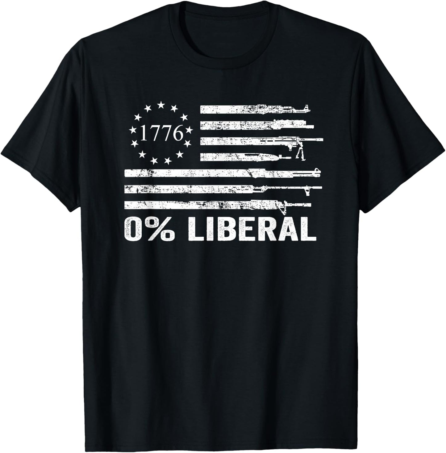 0% Liberal Zero Percent - Funny Pro Gun USA Guns Flag T-Shirt - T-Shirt | Black