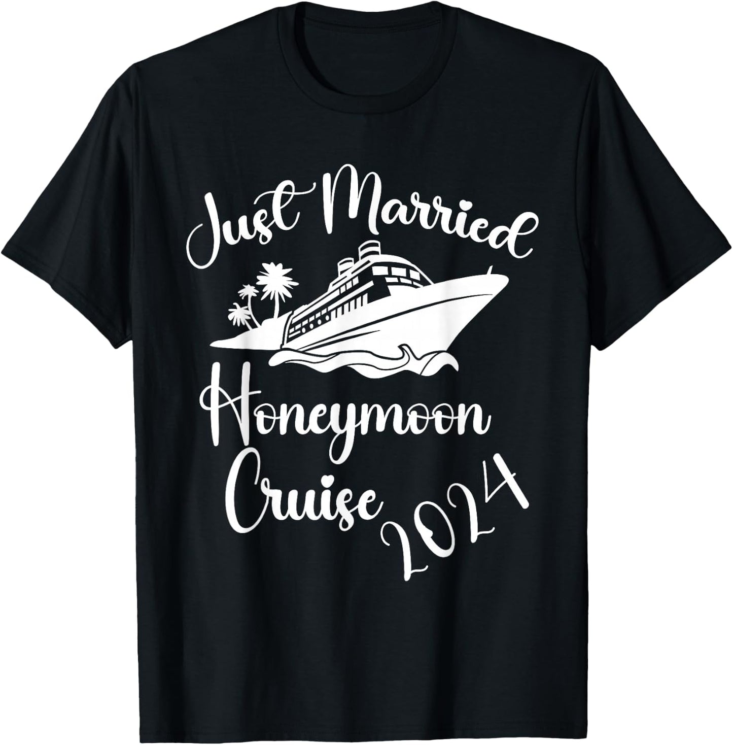 Just Married 2024 Wedding Ring Matching Honeymoon Cruise T-Shirt - T-Shirt | Black