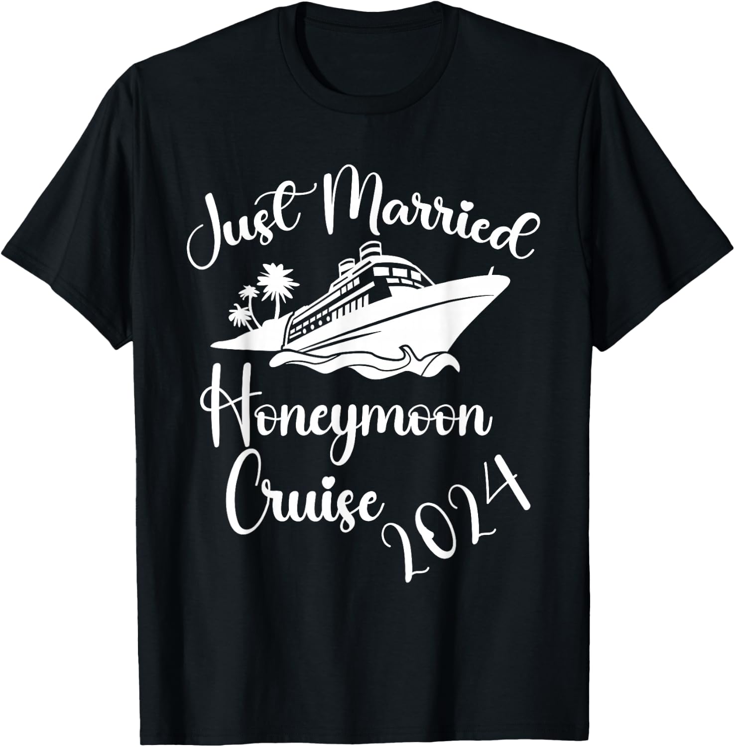 Just Married 2024 Wedding Ring Matching Honeymoon Cruise T-Shirt - T-Shirt | Black