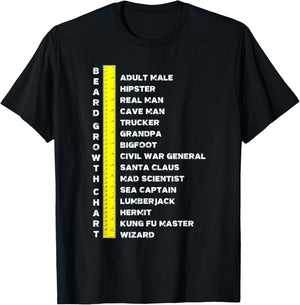 Beard Length Growth Chart Ruler Gifts Outfit T-Shirt - T-Shirt | Black