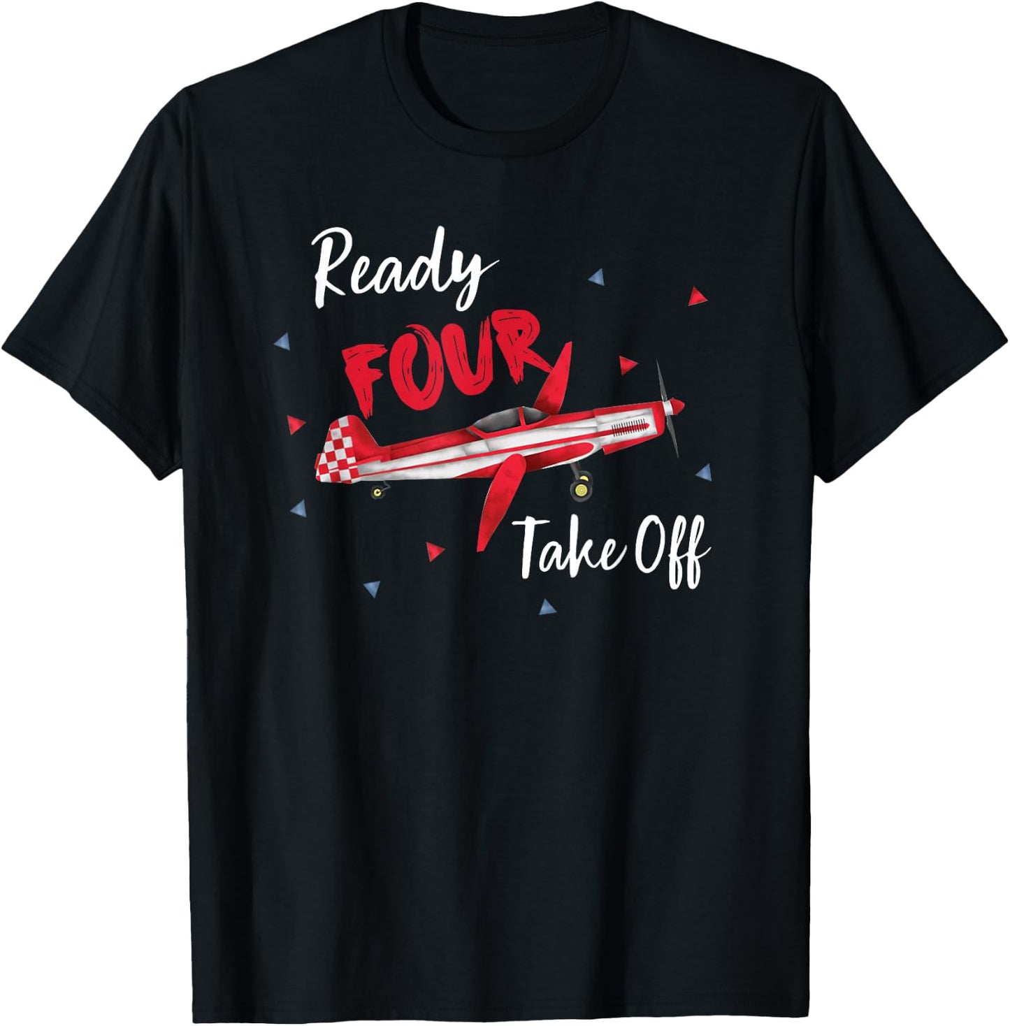 Ready Four Take Off Years Old Birthday 4th Bday Boy Airplane T-Shirt - T-Shirt | Black