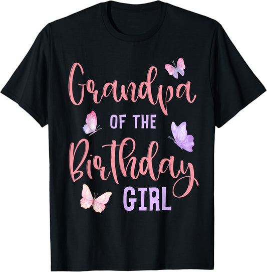 Grandpa of The Birthday Girl Butterfly Party Matching Family T-Shirt - T-Shirt | Black