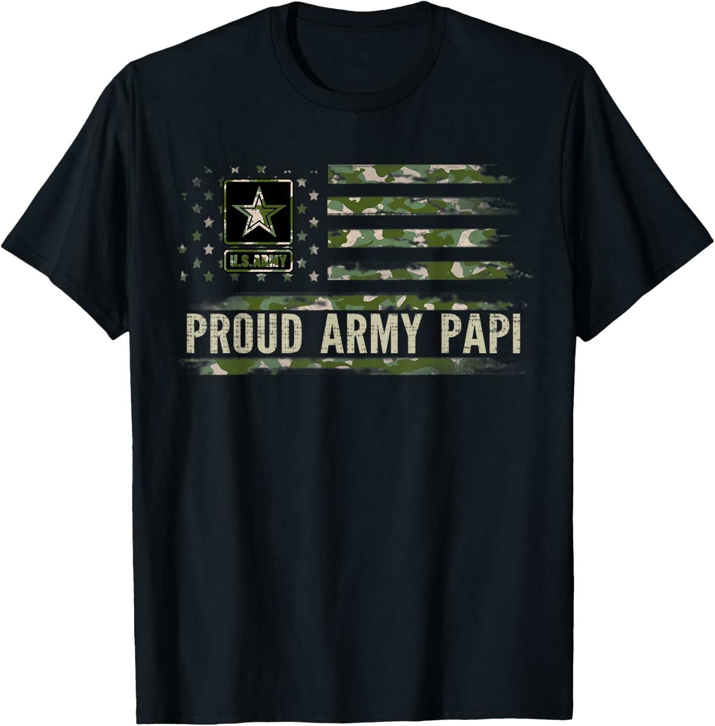 Vintage Proud Army Papi Camo American Flag Veteran Gift Women Kids Men T-Shirt - T-Shirt | Black