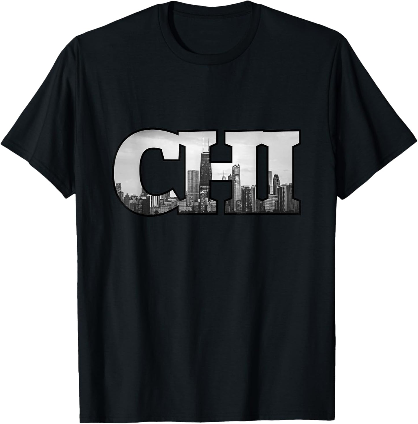 CHI Chicago City Skyline of Downtown Chicago, Illinois T-Shirt - T-Shirt | Black