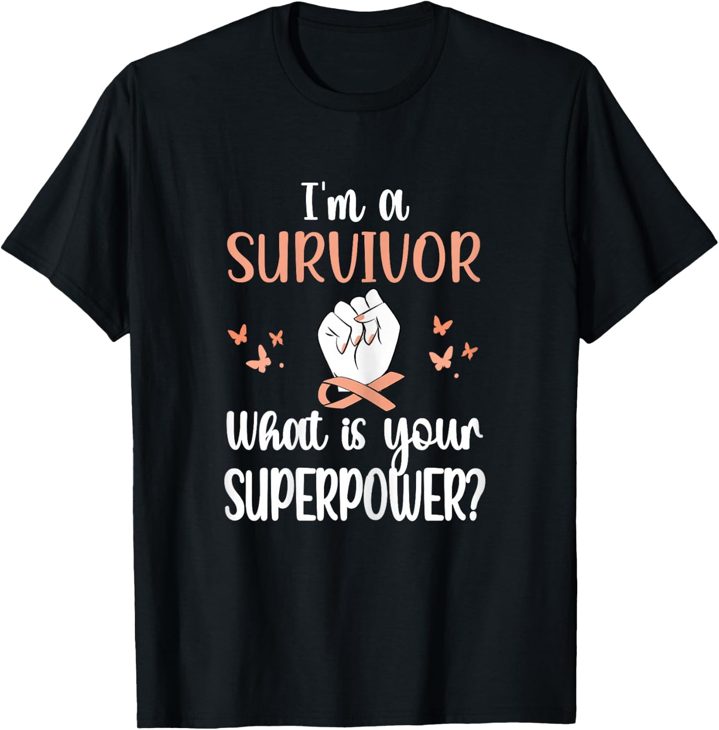 Uterine Cancer Survivor | Peach Ribbon Endometrial Cancer T-Shirt - T-Shirt | Black