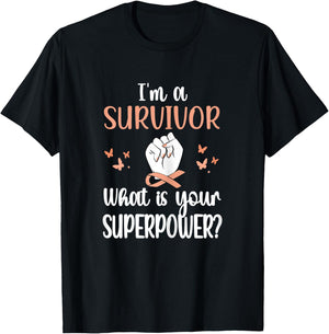 Uterine Cancer Survivor | Peach Ribbon Endometrial Cancer T-Shirt - T-Shirt | Black