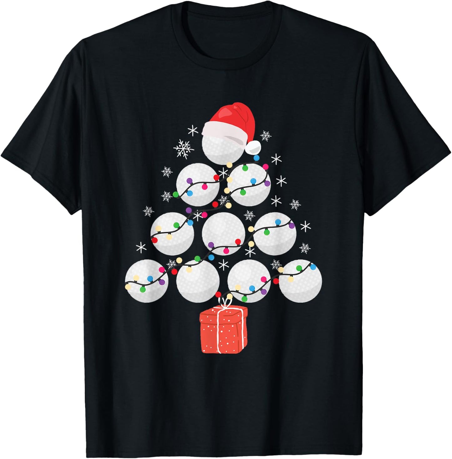 Funny Golfing Christmas Tree Christmas Golf Ball Golfer T-Shirt - T-Shirt | Black