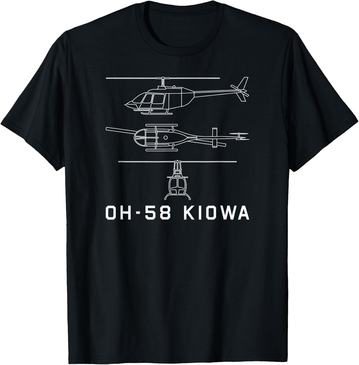 OH-58 Kiowa Military Helicopter Blueprint T-Shirt - T-Shirt | Black