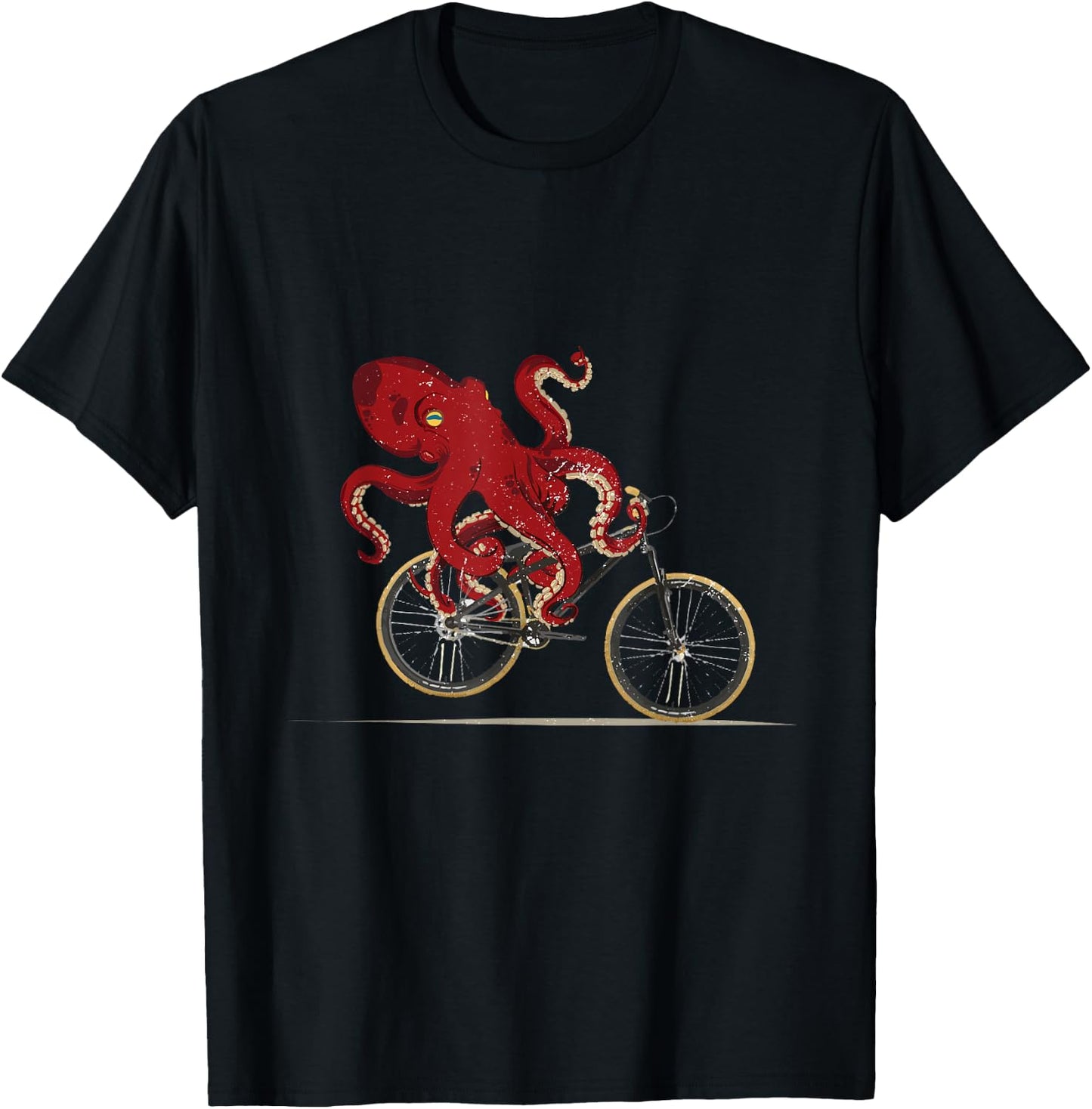 Funny Graphic Octopus Bicycle Graphic Men Women Retro Hobby T-Shirt - T-Shirt | Black