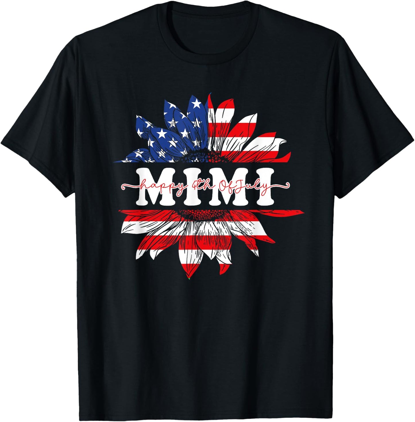 Sunflower American Mimi Patriotic USA Flag 4th Of July Women Men T-Shirt - T-Shirt | Black